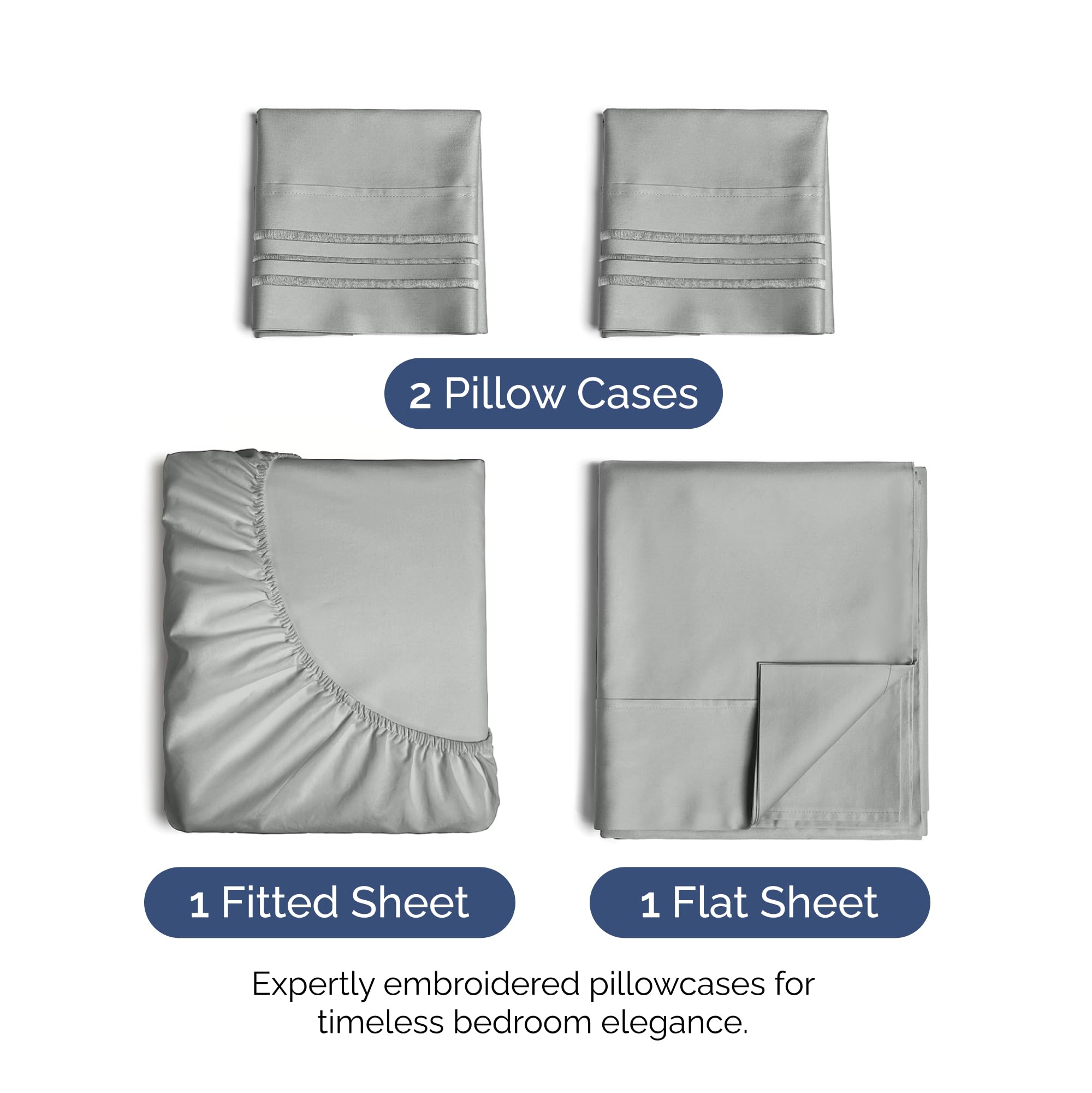 Full Size 4 Piece Sheet Set - Extra Soft, Breathable And Cooling Sheets - Hotel Luxury Bed Sheets For Women & Men - Deep Pockets, Easy-Fit & Wrinkle-Free Sheets - Light Slate Grey Oeko-Tex Bed Sheets