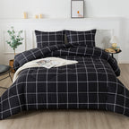 Andency Black Grid Comforter Set King(104X90Inch), 3 Pieces (1 Plaid Comforter And 2 Pillowcases) Black Plaid Comforter Set, Lig
