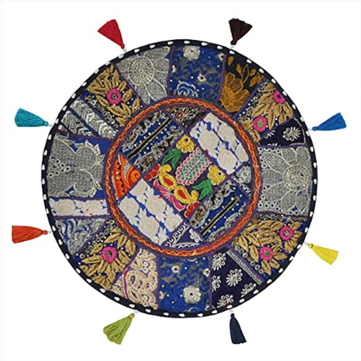 Rajasthaniartdecor Round Small Floor Pouf Cushion Seating Ottoman Pillow Meditation Outdoor Pillow Cover Children Sheets Without
