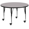 Flash Furniture Wren Mobile 42'' Round Grey Thermal Laminate Activity Table - Height Adjustable Short Legs