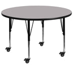 Flash Furniture Wren Mobile 42'' Round Grey Thermal Laminate Activity Table - Height Adjustable Short Legs
