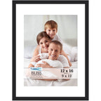 Icona Bay 12x16 Black Picture Frame Fits 11x15 Photos with Mat to 9x12 Image, Modern Style Wood Composite Poster Frame, Wall Mou