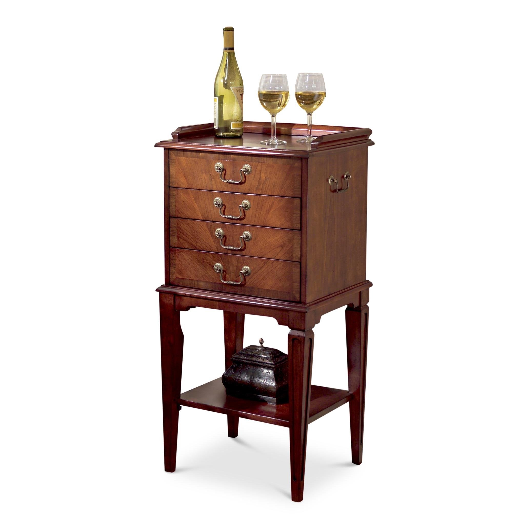 Butler Hardwick 4Drawer Cherry Silver Chest, Wood End Table for Bedroom, Living Room, Hallway, 14 D x 18 W x 36 H
