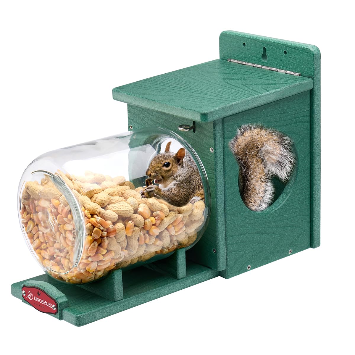 Kingsyard Recycled Plastic Squirrel Feeder For Outside, Squirrel Feeder Box With Peanuts Corn Storage Jar, Sturdy & Durable, Wea