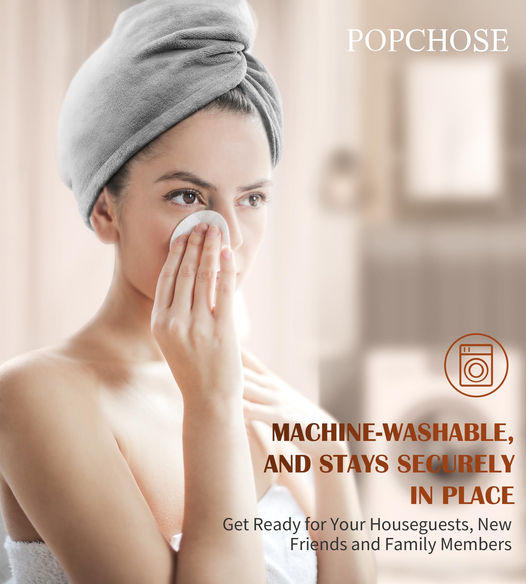 Popchose Microfiber Hair Towel Wrap, Fast Drying Hair Turban, Soft Ultra Absorbent, No Frizz Hair Wrap Towels For Women Wet Hair