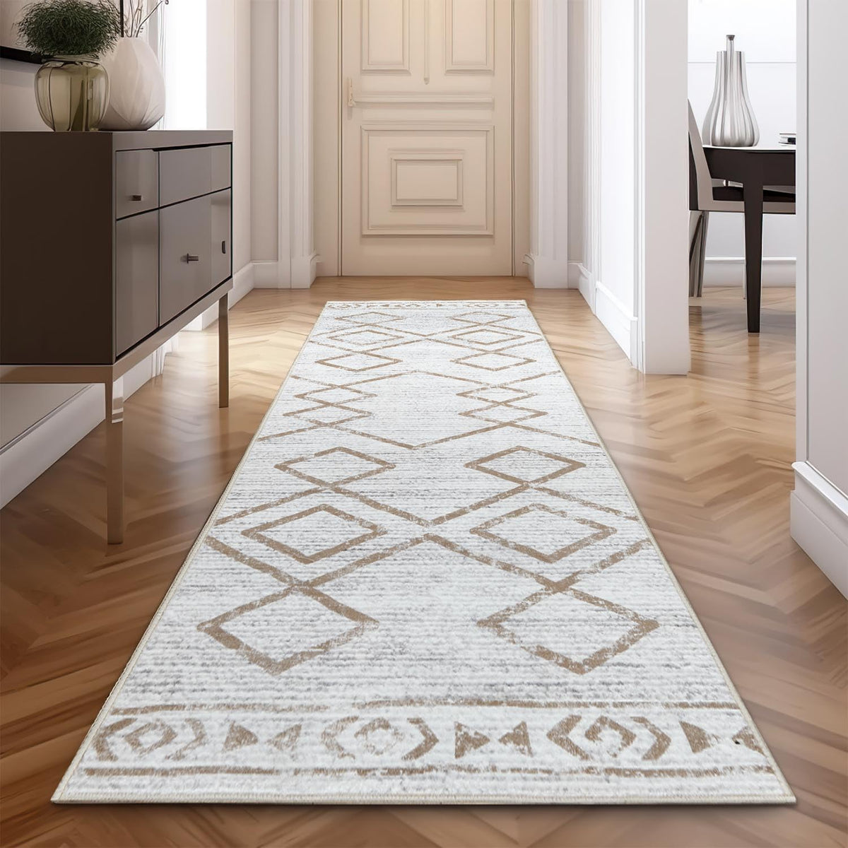 jinchan Runner Rug 3x7 Moroccan Hallway Rug with Line Bohemian Kitchen Washable Runner Rug Modern Geometric Soft Rug Indoor Non 