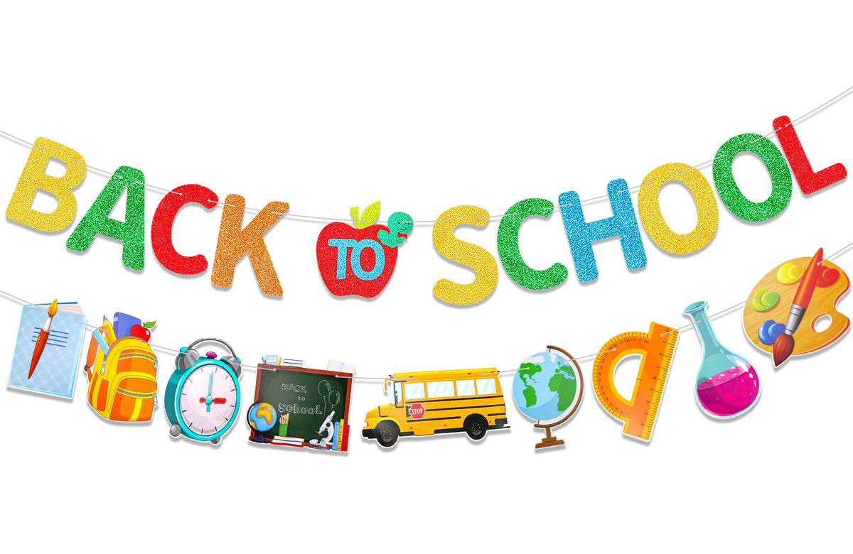 Howaf Glitter Back To School Banner With Apple Sign Welcome Back To School Party Classroom Home Party Decorations First Day Of S