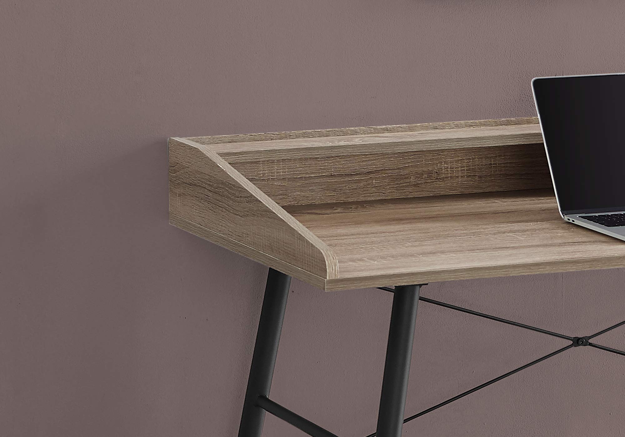 Monarch Specialties I 7536 Computer Desk, Home Office, Laptop, Storage Shelves, 48' L, Work, Metal, Laminate, Brown, Black, Contemporary, Modern