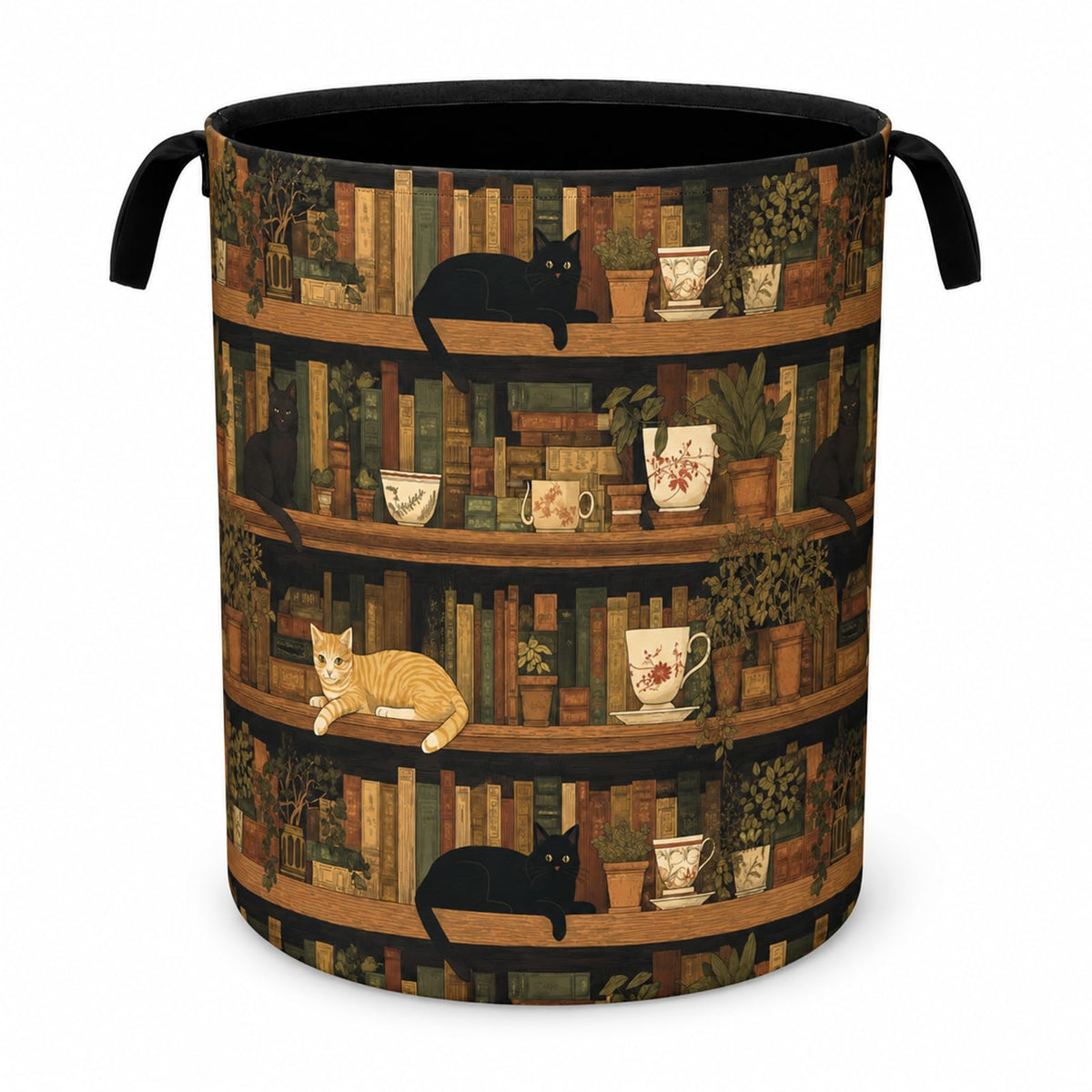 Cute Cats Laundry Basket Bookshelf Animal Oxford Cloth Laundry Hamper With Handle Foldable Portable Clothes Storage Basket 16x20