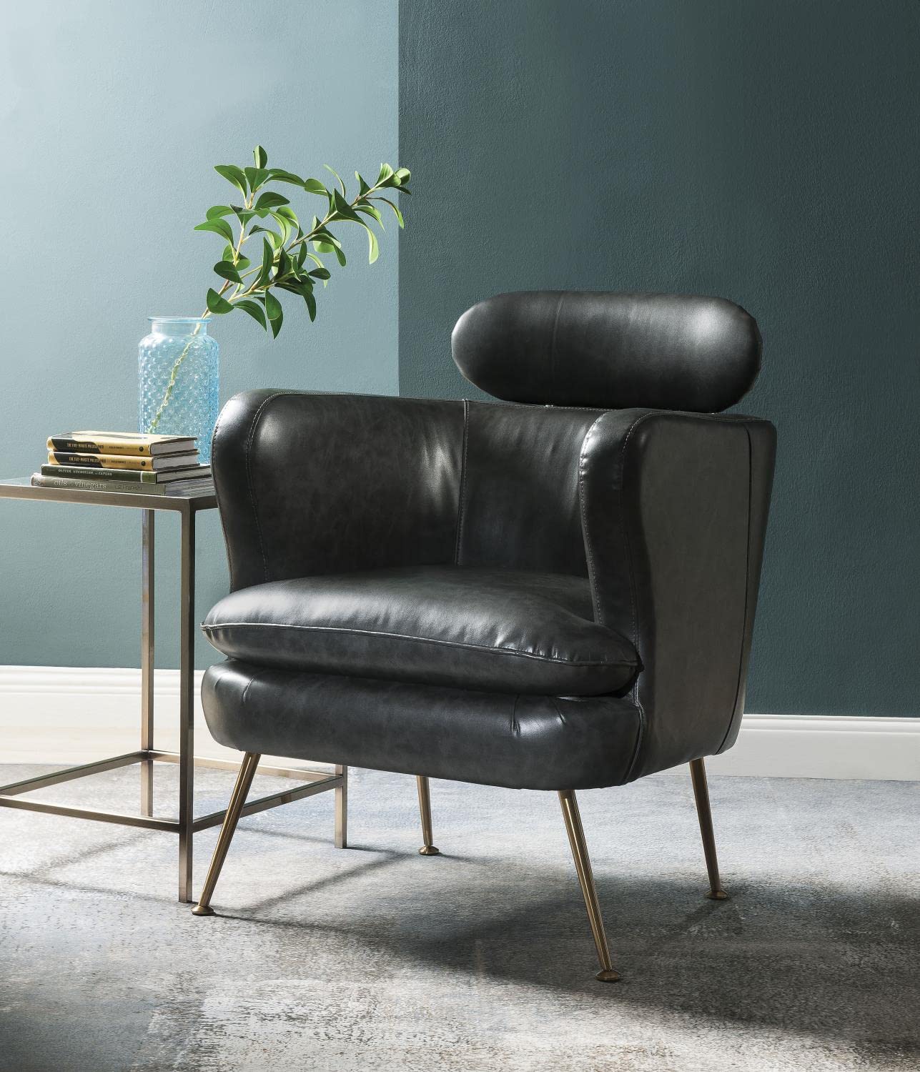 Acme Phelan Faux Leather Upholstery Accent Chair in Dark Gray