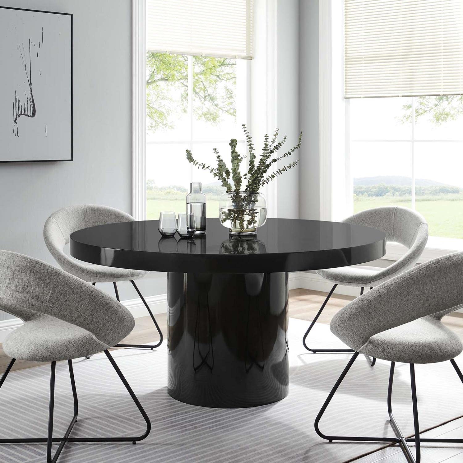 Modway Gratify 59&Quot; Round Mdf Wood Dining Table In Black Finish