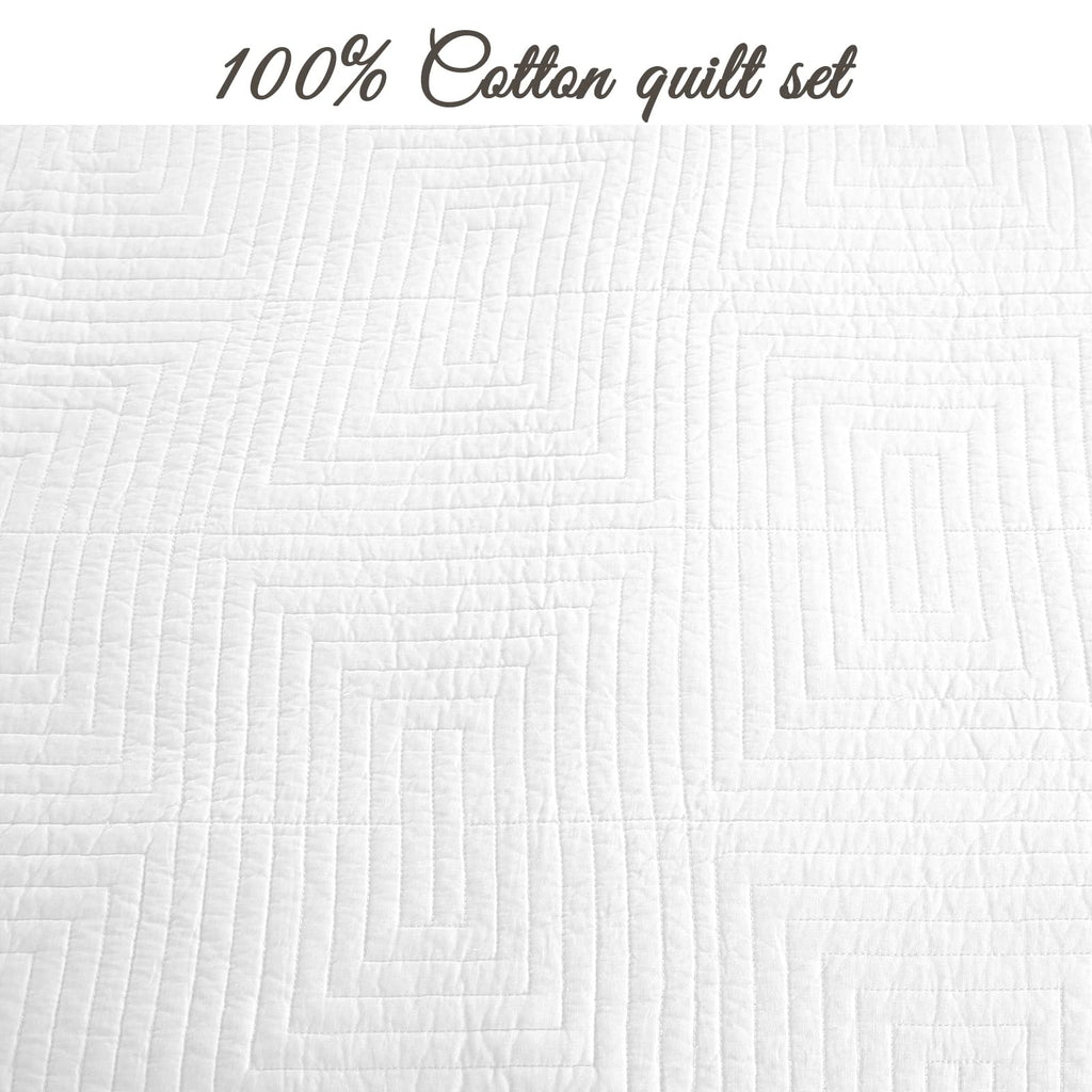 Cozy Line Home Fashions Solid White 100% Cotton Quilt Bedding Set, Lightweight For All Seasons Bedspread Coverlet (Maze, Twin-2