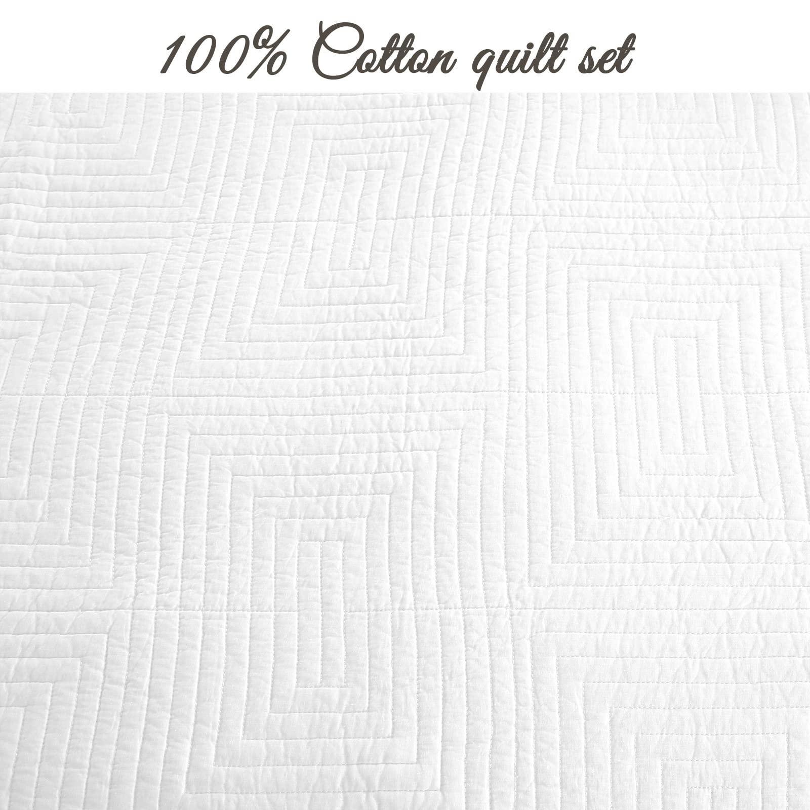 Cozy Line Home Fashions Solid White 100% Cotton Quilt Bedding Set, Lightweight For All Seasons Bedspread Coverlet (Maze, Twin-2