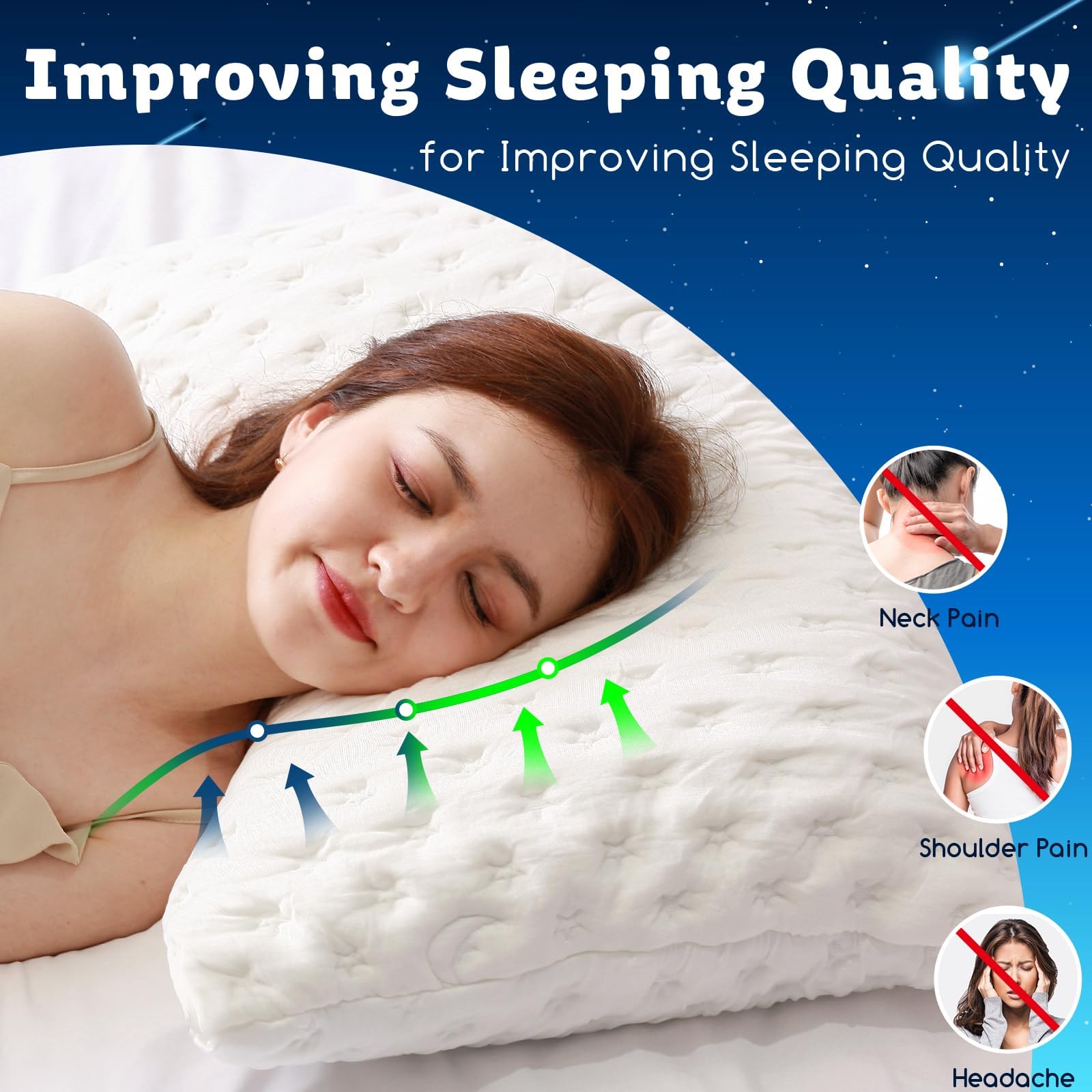 Kucey Cooling Side Sleeper Pillow For Neck And Shoulder Pain, Luxury Shredded Memory Foam Curved Bed Pillows For Sleeping Set Of