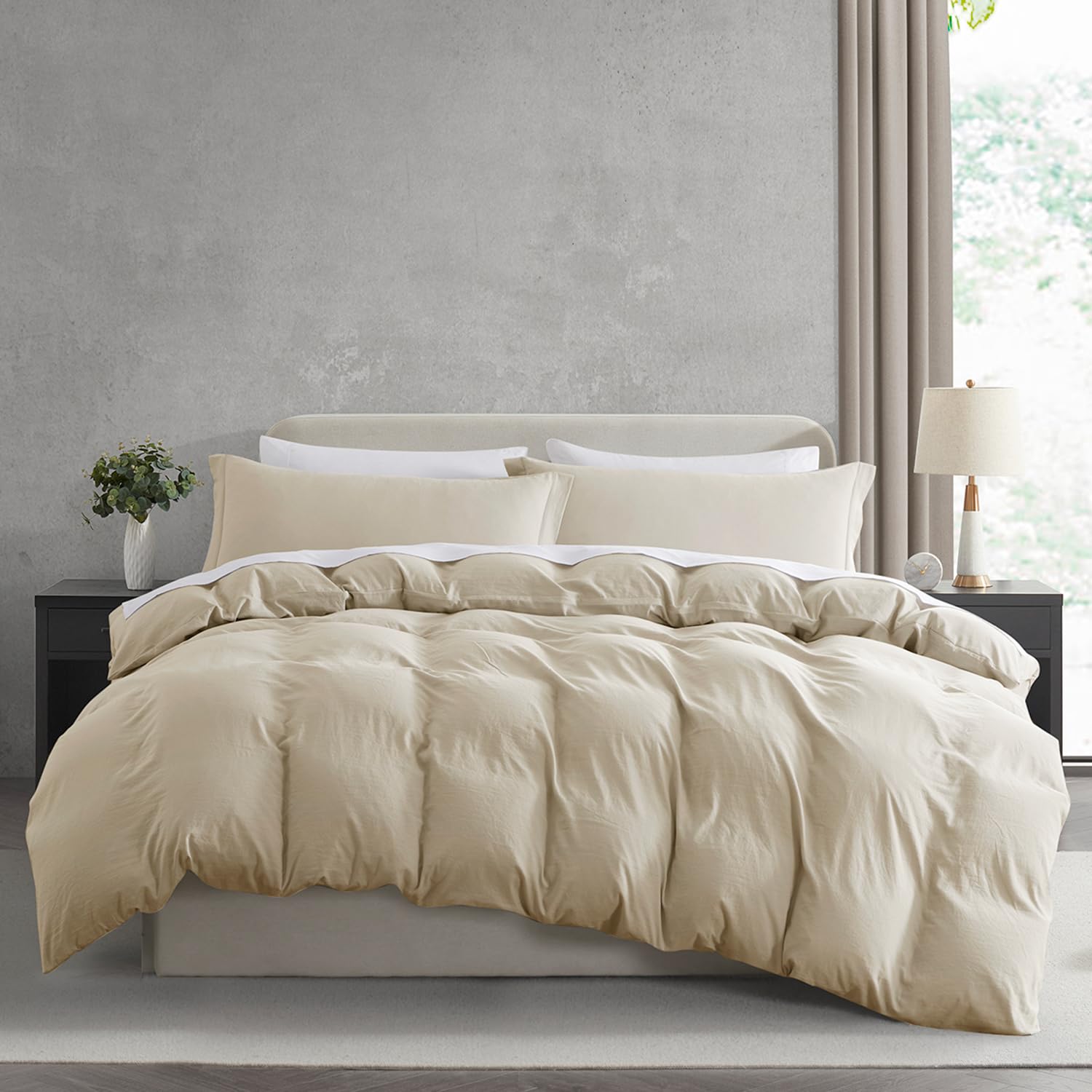 Nestl Beige Cream Duvet Cover King Size - Soft Prewashed King Duvet Cover Set, 3 Piece, With Zipper Closure, 1 Duvet Cover 104X90 Inches And 2 Pillow Shams