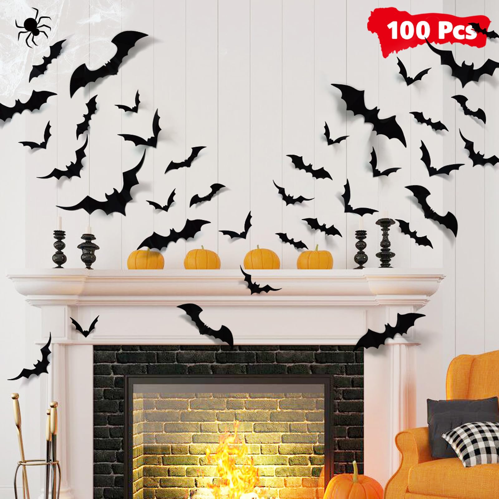 LUDILO Bats Halloween Decorations: Halloween Bats Wall Decor 100pcs Bats Wall Decals PVC 3D Wall Bats Scary Stickers Halloween P