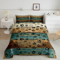 Manfei Paw Print Comforter Set Full Size, Black White Animal Print Quilt Set With 2 Pillowcases, Rustic Farmhouse Style Bedding