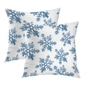 Batmerry Christmas Blue Decorative Pillow Covers, 20 X 20 Inch Blue Snow Winter With Snowflakes Falling White Crystal Double Sid