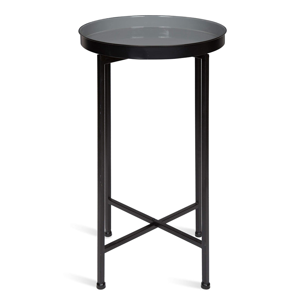 Kate And Laurel Celia Round Foldable Tray Accent Table, 14' X 14' X 25.75', Gray And Black, Modern Minimalist Design And Magnetic Tabletop