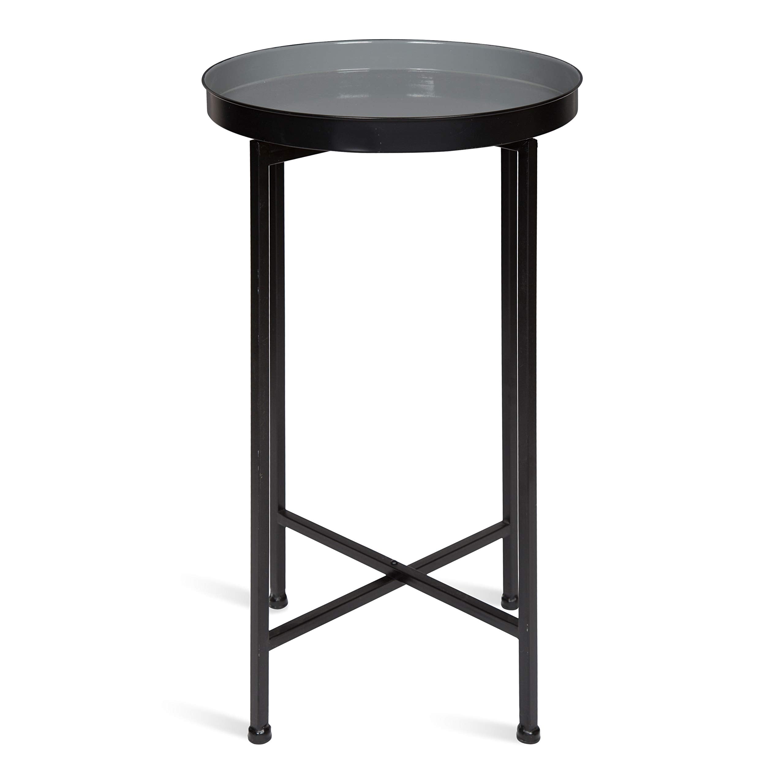 Kate And Laurel Celia Round Foldable Tray Accent Table, 14' X 14' X 25.75', Gray And Black, Modern Minimalist Design And Magnetic Tabletop