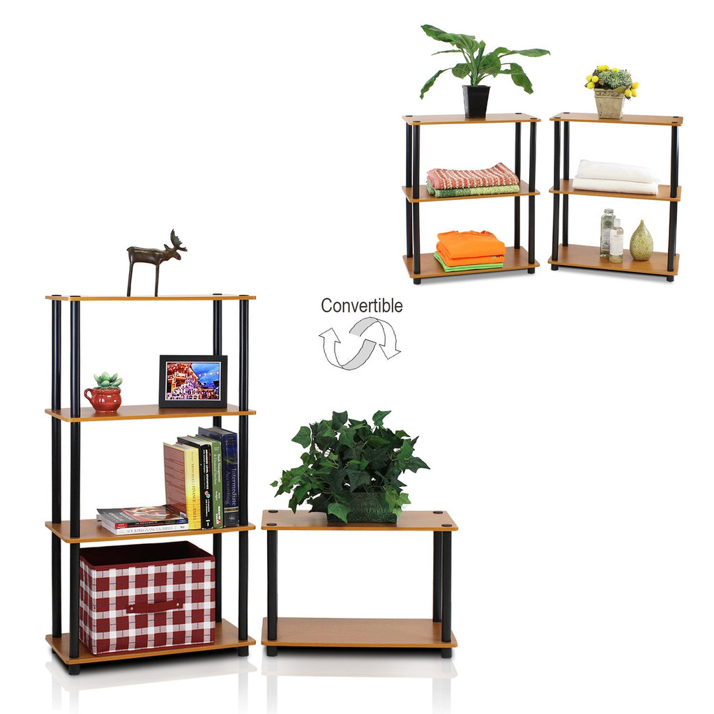 Furinno® 2-10024 Turn-N-Tube 3-Tier Compact Multipurpose Shelf Display Rack, Set of Two (2, Light Cherry/Black)