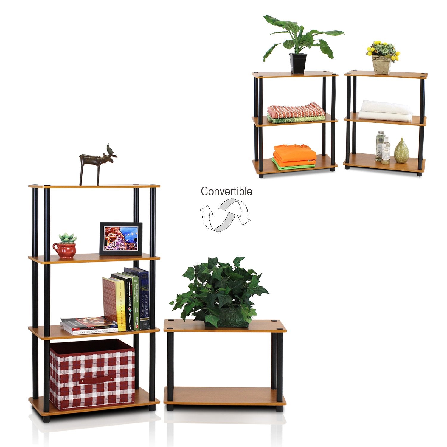 Furinno® 2-10024 Turn-N-Tube 3-Tier Compact Multipurpose Shelf Display Rack, Set of Two (2, Light Cherry/Black)