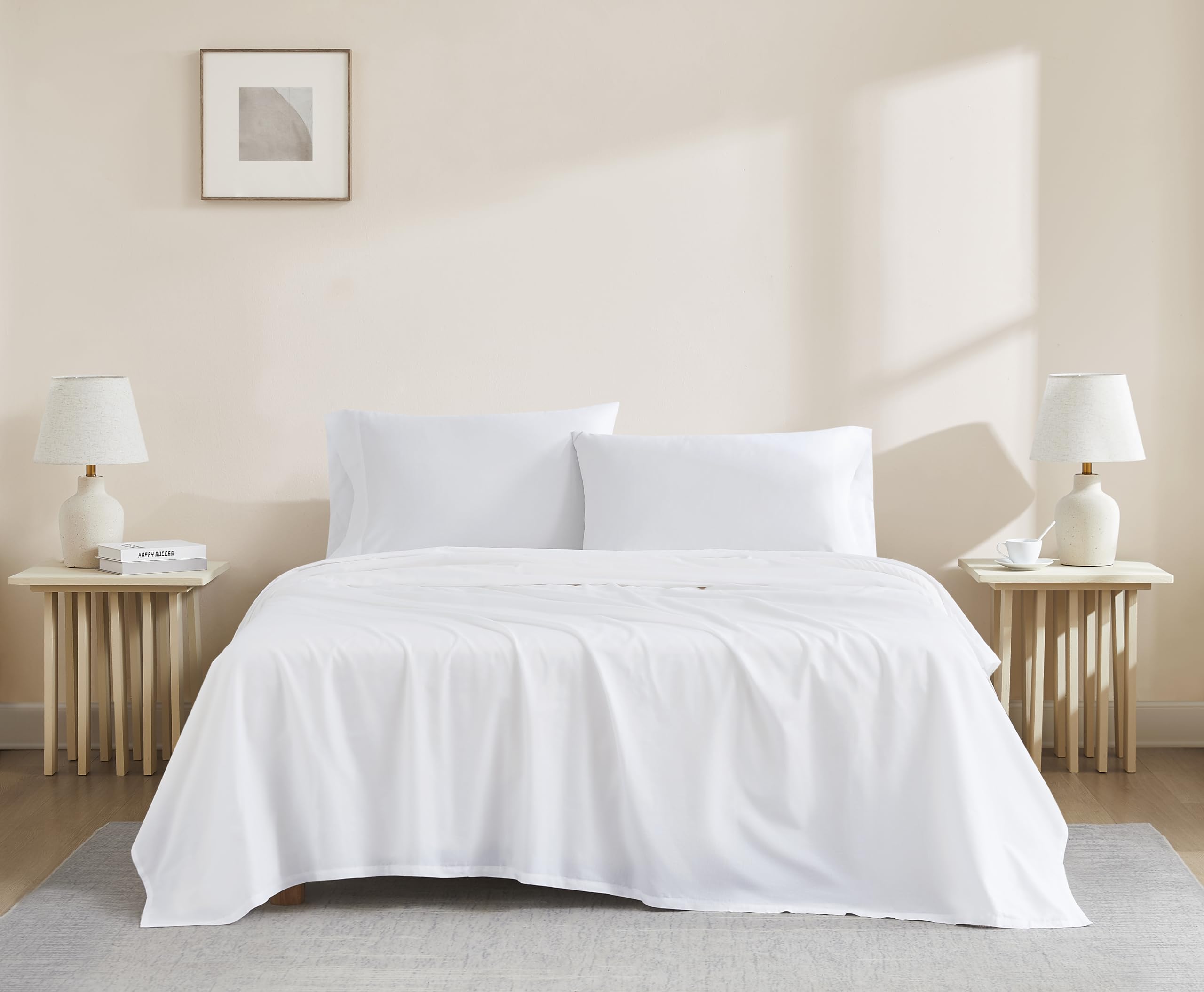 Linen Closet Luxury Cotton 144 Thread Count Organic Cotton 3-Piece Sheet Set,Twin, Arctic White