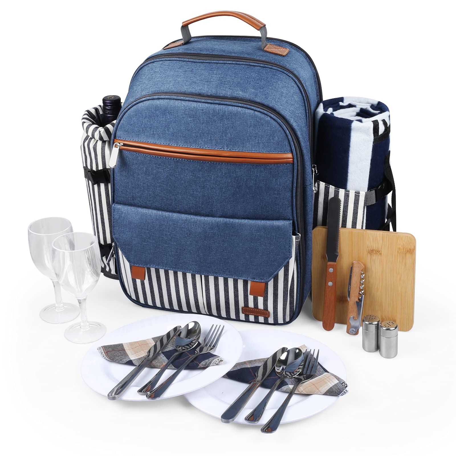 Sunflora Insulated Picnic Backpack For 2 Person Bag With Cooler Compartment, Blanket And Stainless Steel Cutlery Set For Couple,
