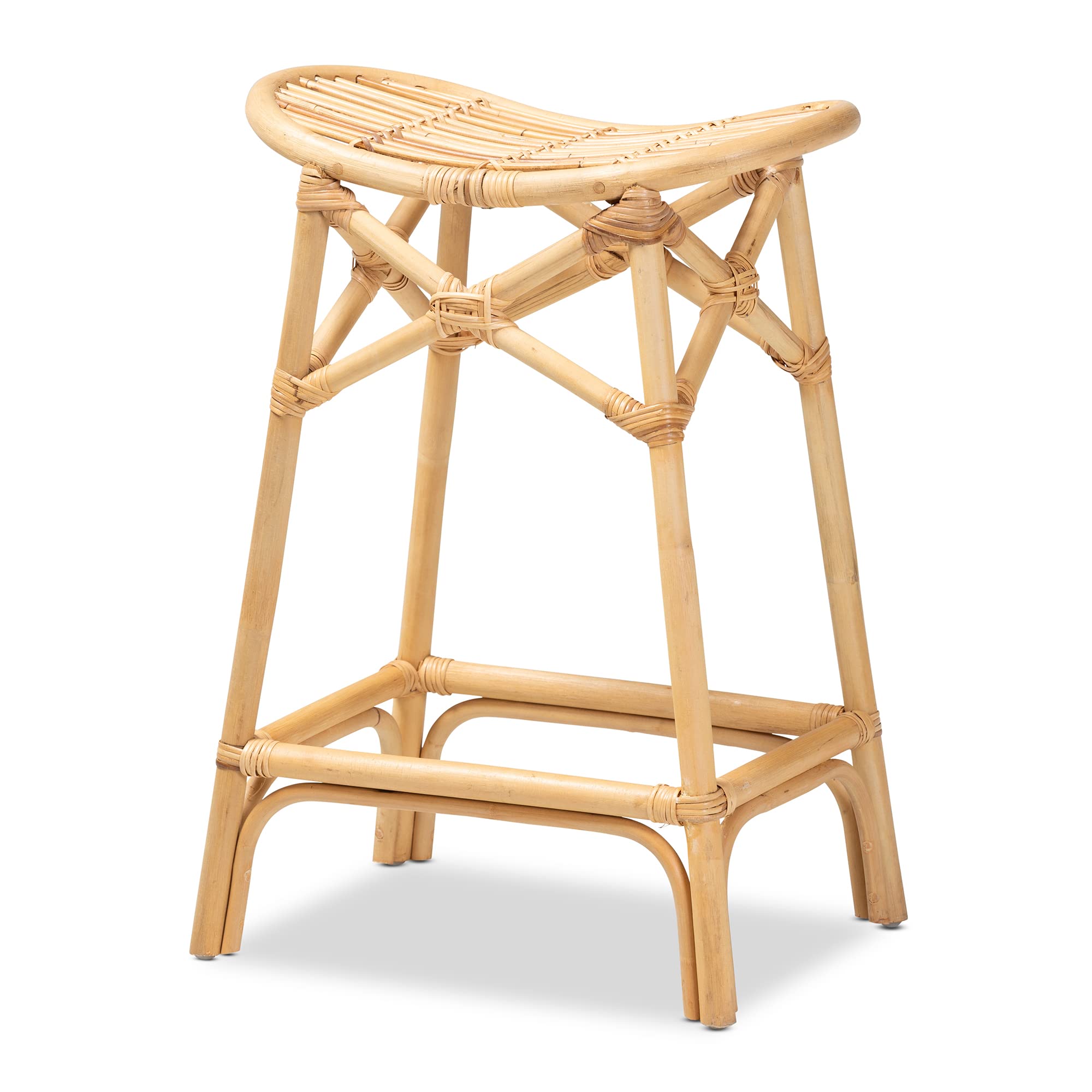 Baxton Studio Elgon Natural Rattan Stool, Counter Height