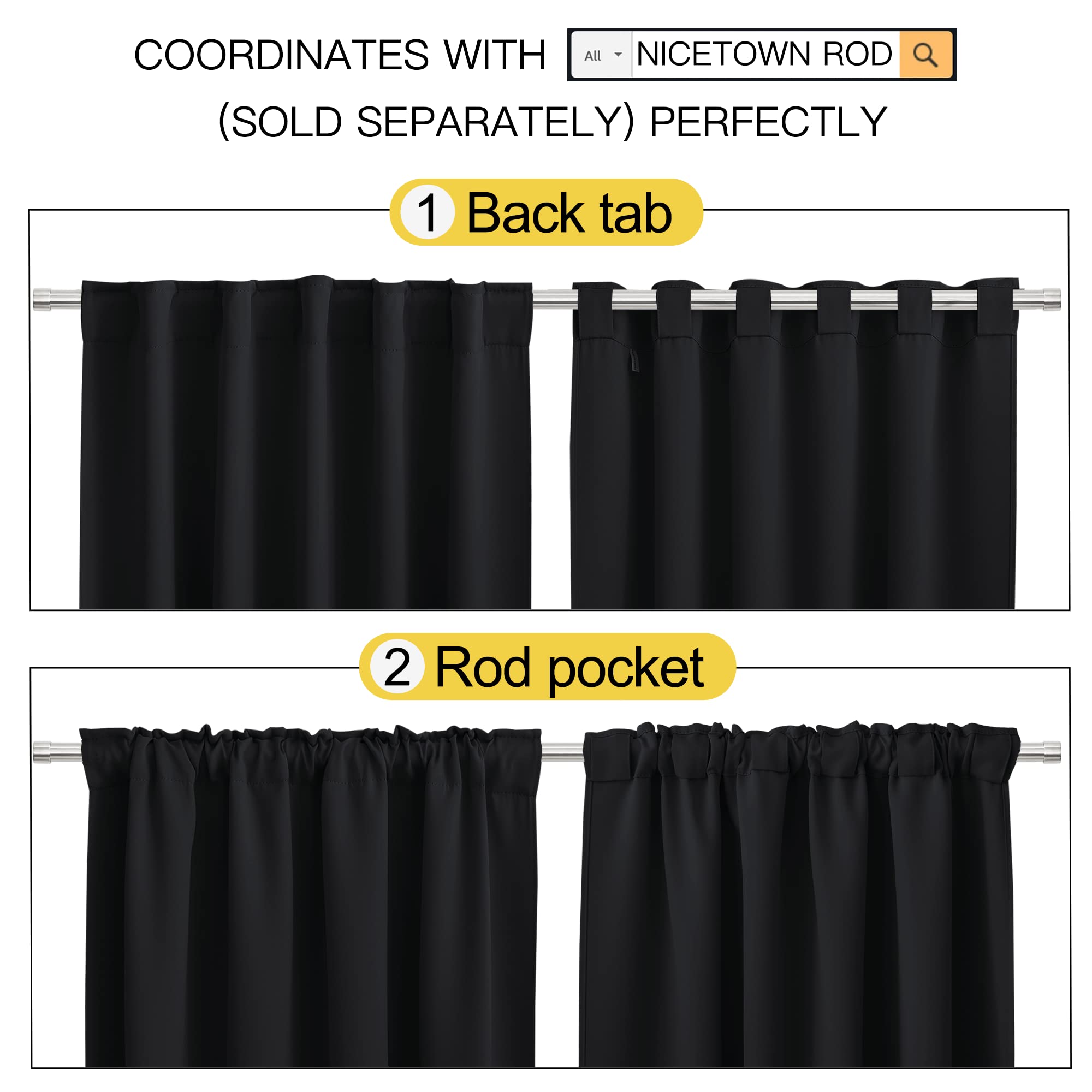 Nicetown Halloween Blackout Curtain Blinds Window Panels - (Black Color) W52 X L54, Double Panels, Thermal Insulated Blackout Dr