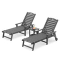 Lue Bona Chaise Lounge Chairs Set With Table, 3-Piece, Hdps Material, 3-Year Warranty, Patio Lounge Chair With Adjustable Backrest, Resin Pool Lounge Chairs With Wheels For Outside, Poolside,Dark Gray