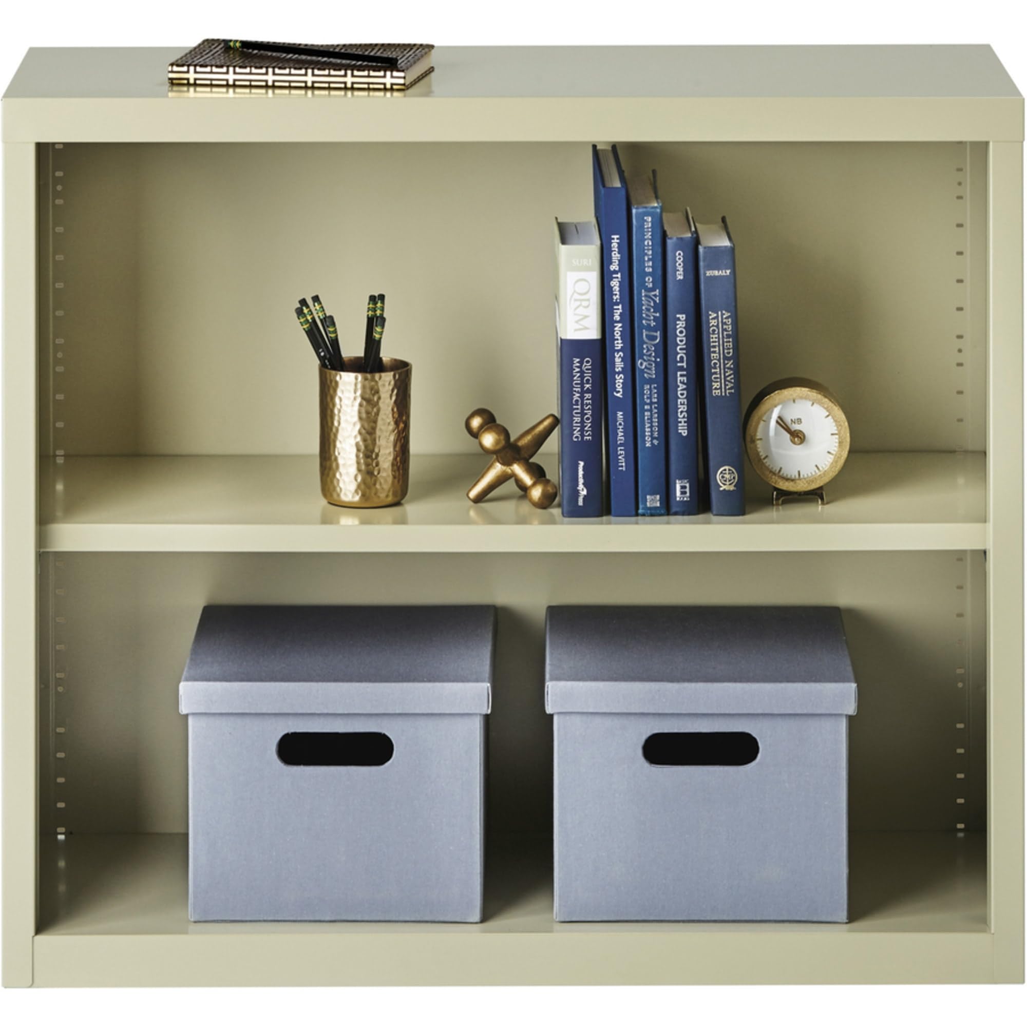 Lorell LLR41281 Fortress Series Steel Putty Book Case, 34.5" x 13" x 30"