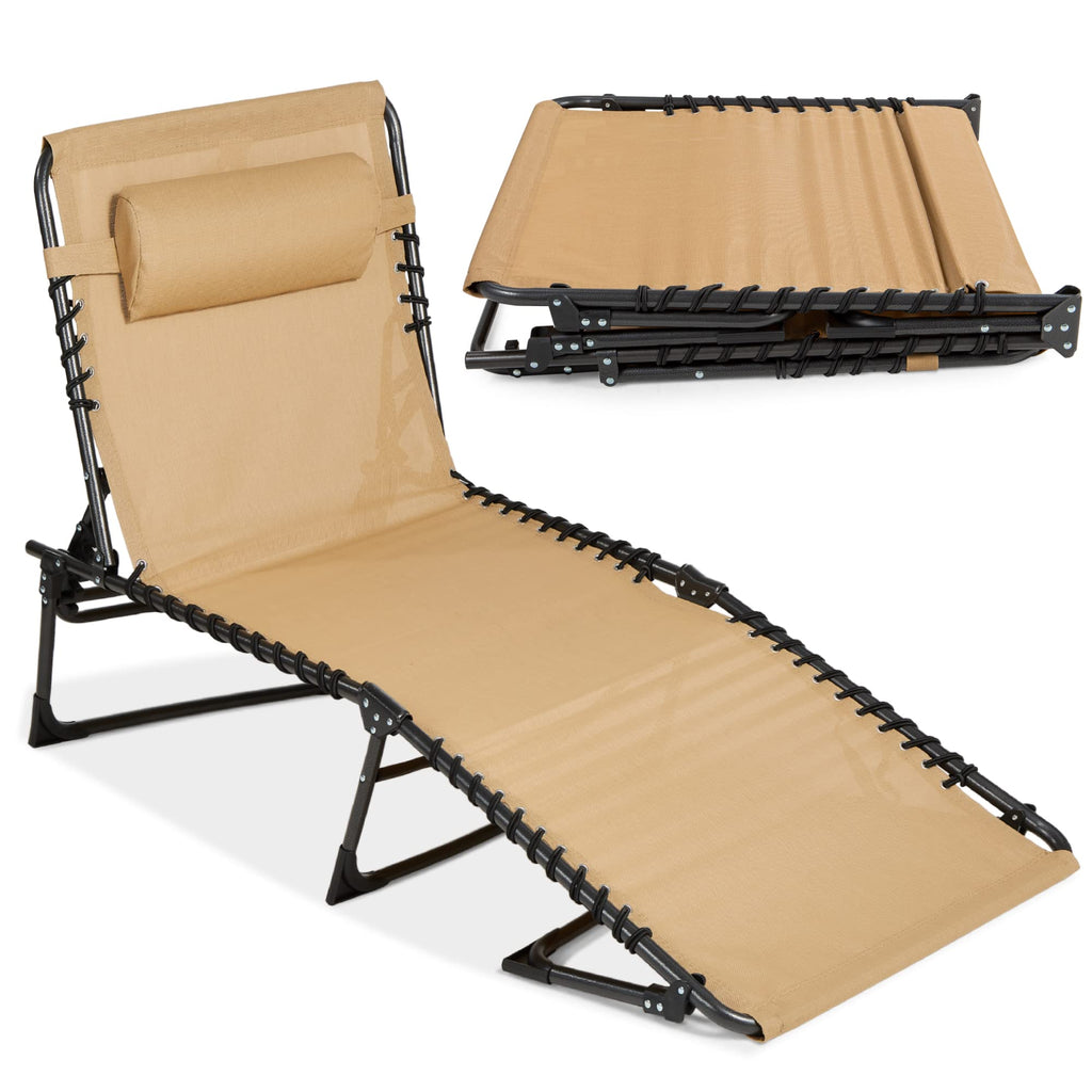 Best Choice Products Patio Chaise Lounge Chair, Portable Outdoor Folding Recliner For Lawn, W/ 8 Positions, Handles, 300Lb Capacity - Tan