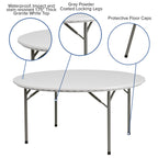 Flash Furniture Kathryn 5-Foot Round Granite White Plastic Folding Table, Commercial Grade Round Table for 8 Guests