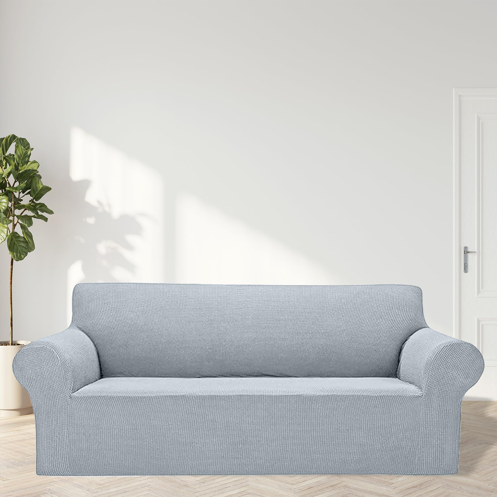 2025 New Stretch Sofa Slipcovers Couch Cover For 3 Cushion Furniture Protector Sofa Covers With Elastic Bottom Jacquard Fabric Small Checks For Pets, Kids -Sofa, Silver