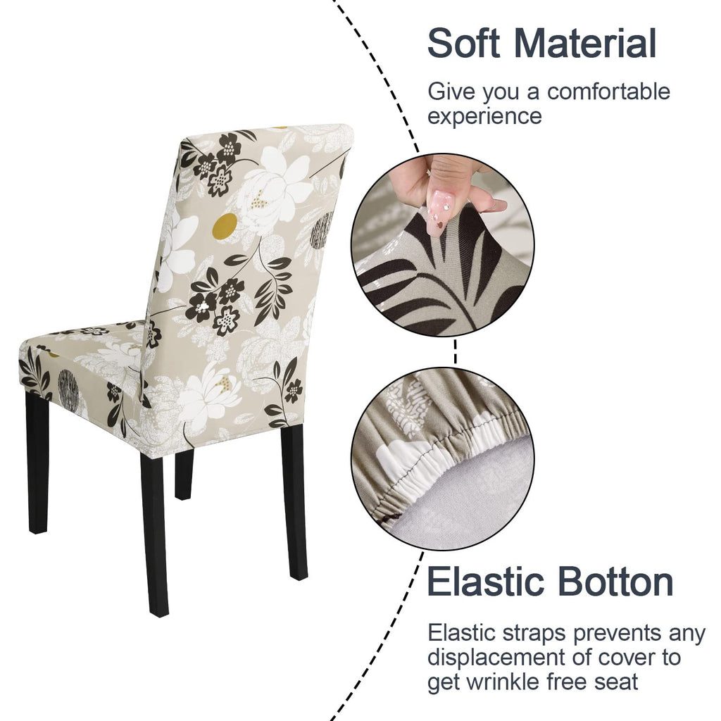 Jqinhome Chair Covers For Dining Room Set Of 4, High Stretch Removable Washable Parsons Chair Slipcover For Home Party Hotel Wedding Ceremony (Flower,4Pcs)