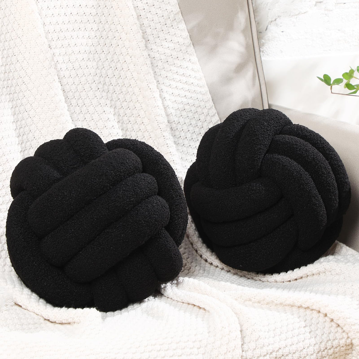 Namalu 2 Pack Knot Pillow Ball Round Throw Pillow Soft Home Decorative Handmade Knotted Plush Pillows Aesthetic Boucle Pillow Cu