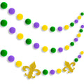 3 Pieces 24.6 Feet Mardi Gras Felt Garland Wool Felt Ball Pom Pom Garland Ornaments Gold Purple Green Banner Hanging Wall Decora