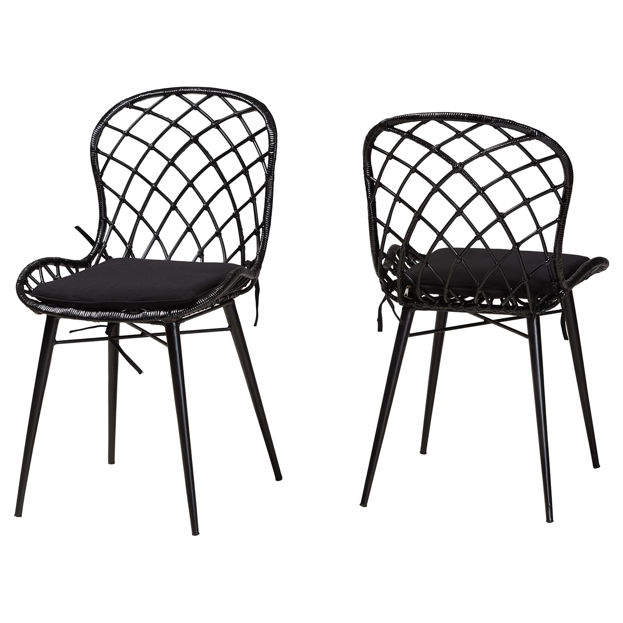 Bali & Pari Sabelle Natural Rattan And Metal Dining Chair, 2-Piece Set, Black