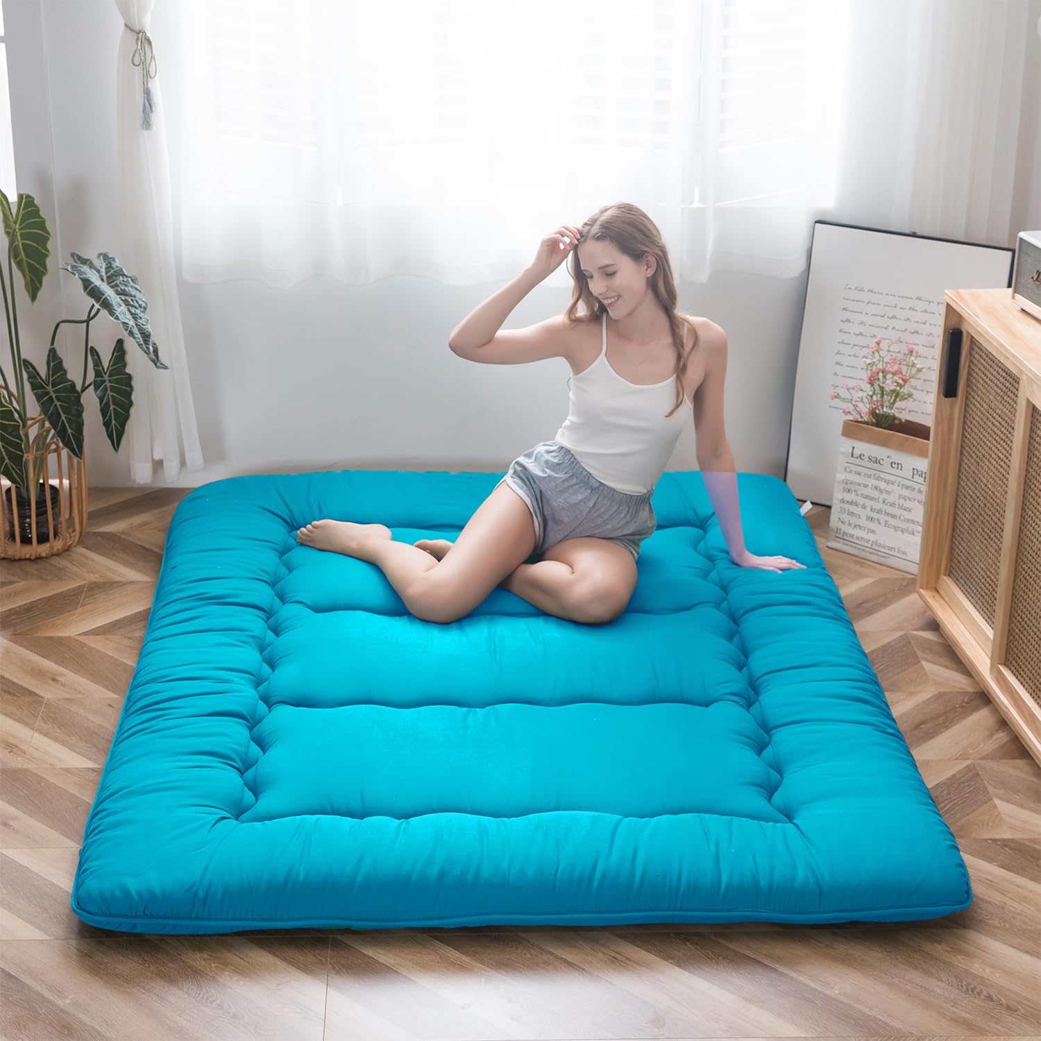 Japanese Floor Mattress Futon Mattress, Thicken Tatami Mat Sleeping Pad Foldable Roll Up Mattress Boys Girls Dormitory Mattress