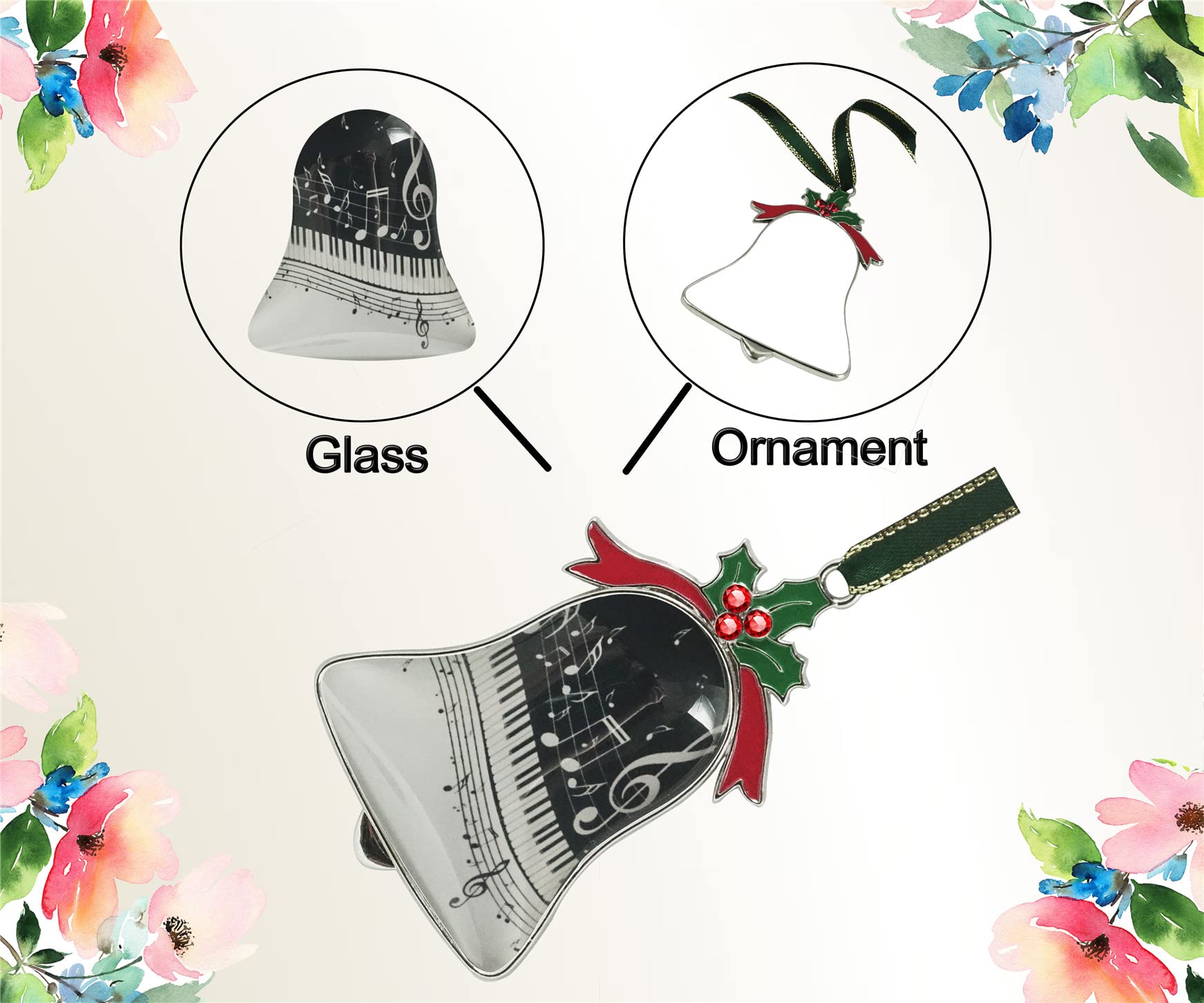 Gixpop Christmas Ornament Bell Pendant Decorative Metal Glass Hanging Christmas Bell Ornaments For Home Decoration Party Decor A