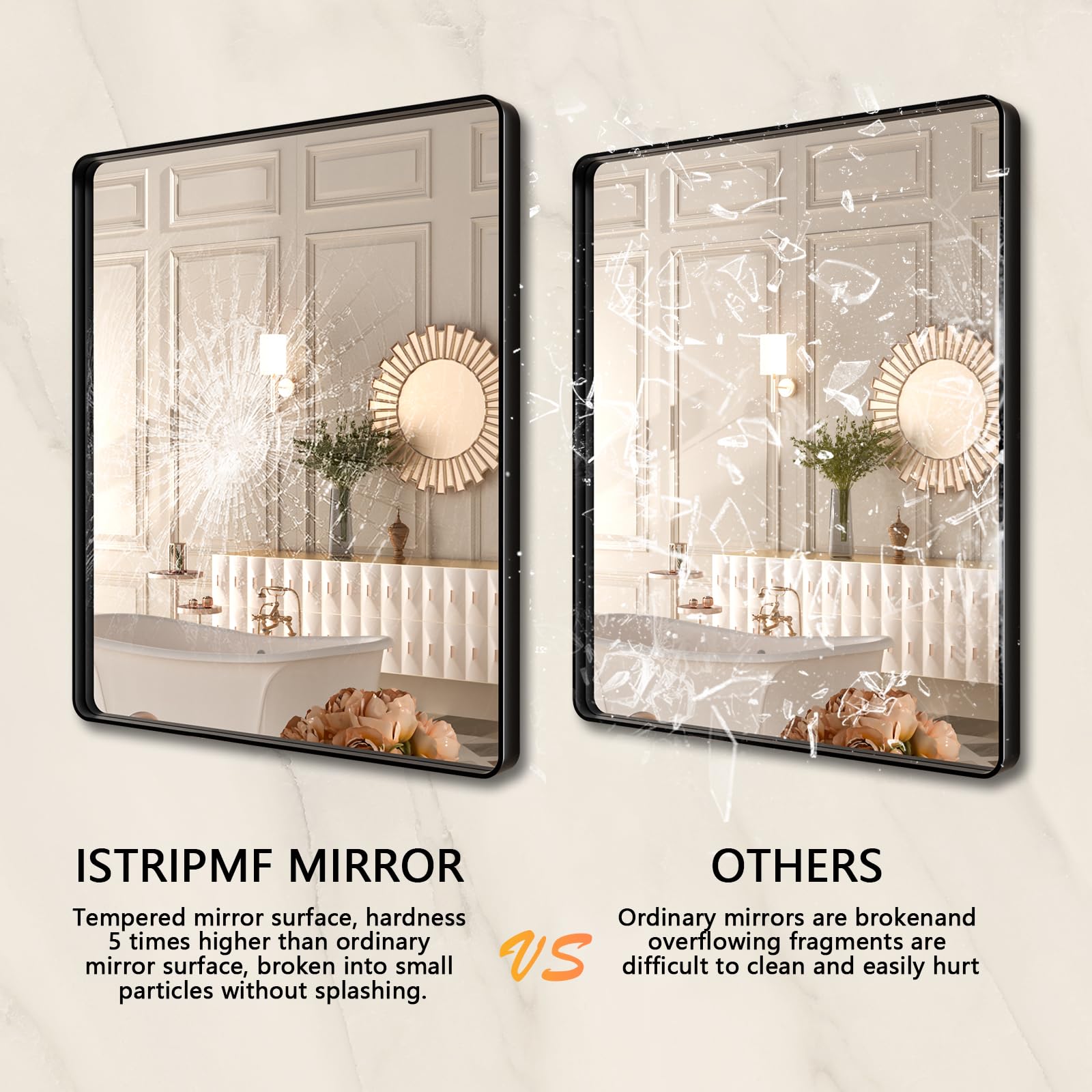 Istripmf Black Metal Framed Bathroom Mirror For Wall,32X36 Rounded Rectangle Mirror, Matte Black Bathroom Vanity Mirror Farmhous