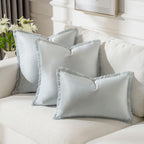 Futei Light Blue Boho Throw Pillow Covers With Tassels 20X20 Inch Set Of 2,Soft Velvet Decorative Cushion Case,Home Decor For Co