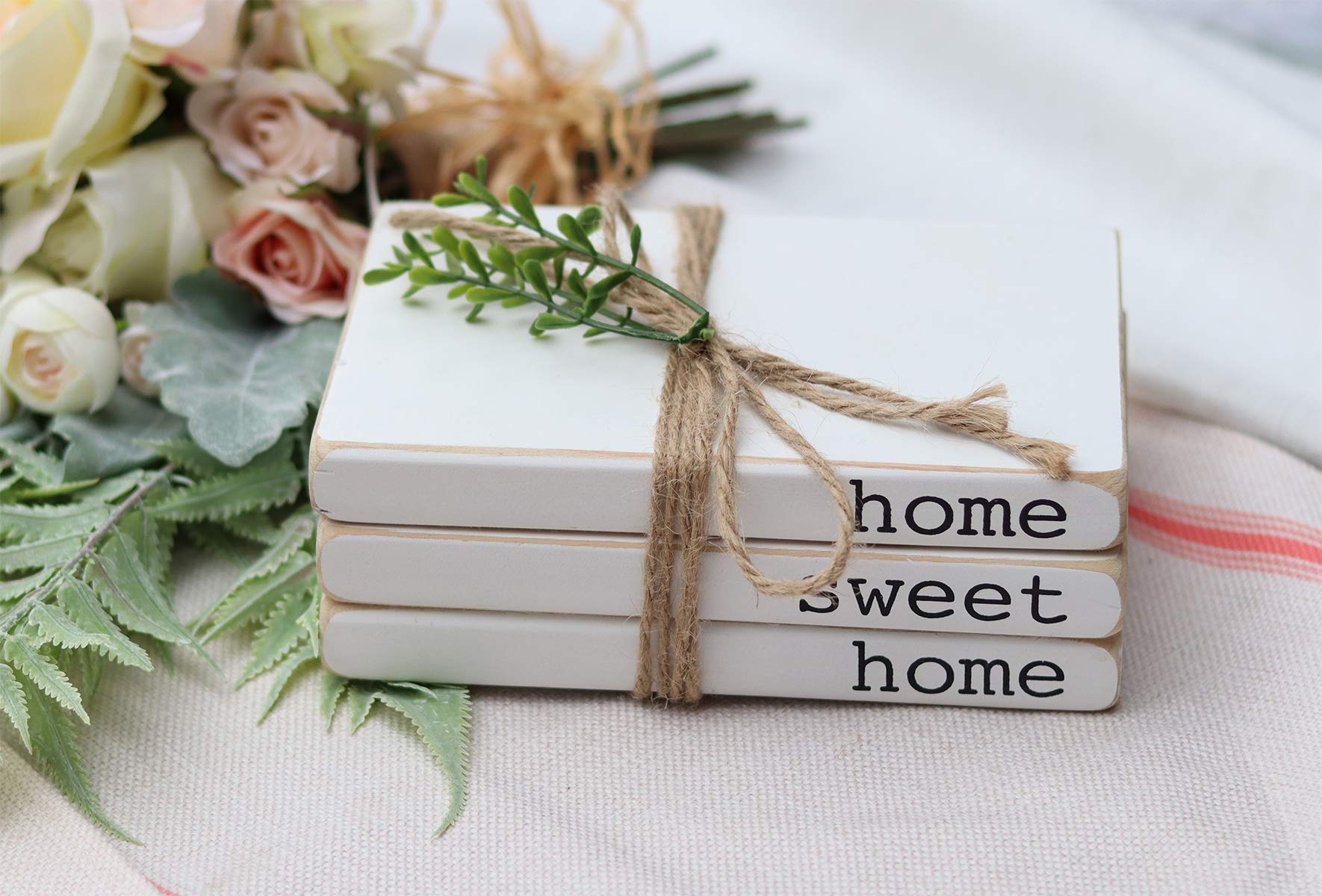 Parisloft Small Wooden Book Stack,Decorative Faux Book Wood Decor,Farmhouse Whitewashed Wooden Sign With Quotes-Home Sweet Home