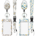 Uniclife 2 Pack Floral Sliding Badge Holder White Blue Flower Plastic Case With Retractable Badge Reel Carabiner Clip And Detach