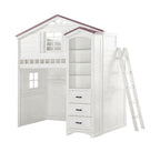 Acme Tree House Wooden Twin Loft Bed with Side Ladder in Pink and White