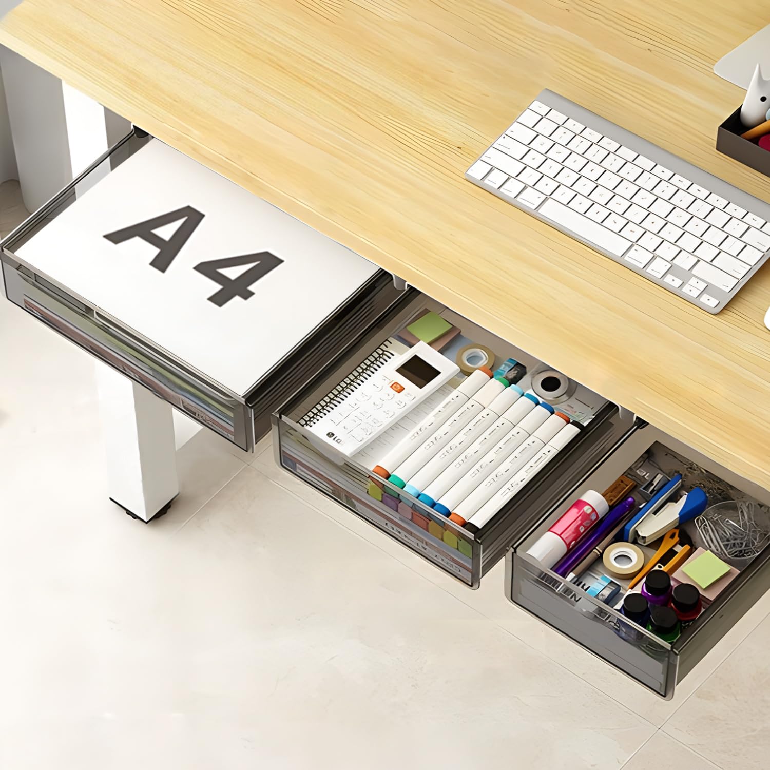 Svnnelp Under Desk Table Drawer Storage Organizer,3 Pack Large & Medium & Small Slide Out Desk Drawers - Hidden Desktop Organize