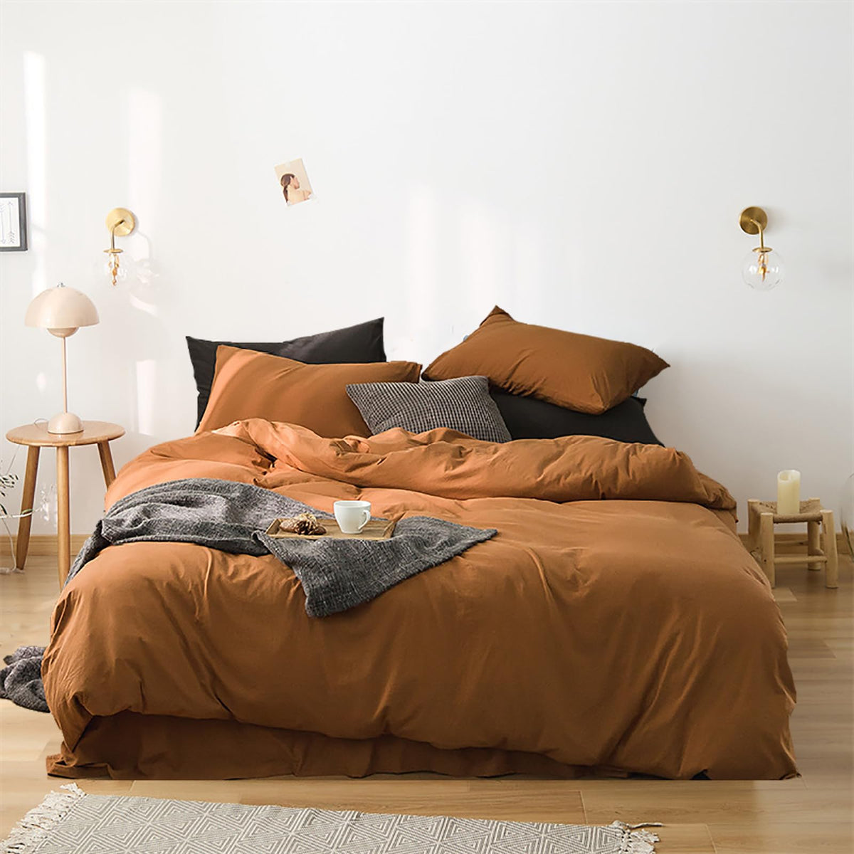 Luxlovery California King Pumpkin Comforter Rust Terracotta Bedding Comforter Set California King Women Men Burnt Orange Blanket