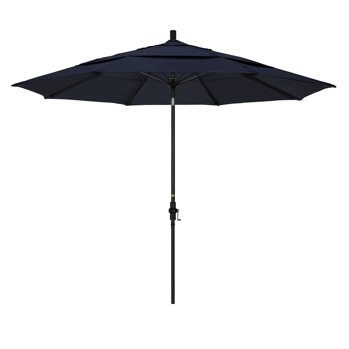 California Umbrella 11' Round Aluminum Pole Fiberglass Rib Market Umbrella, Crank Lift, Collar Tilt, Black Pole, Sunbrella Navy