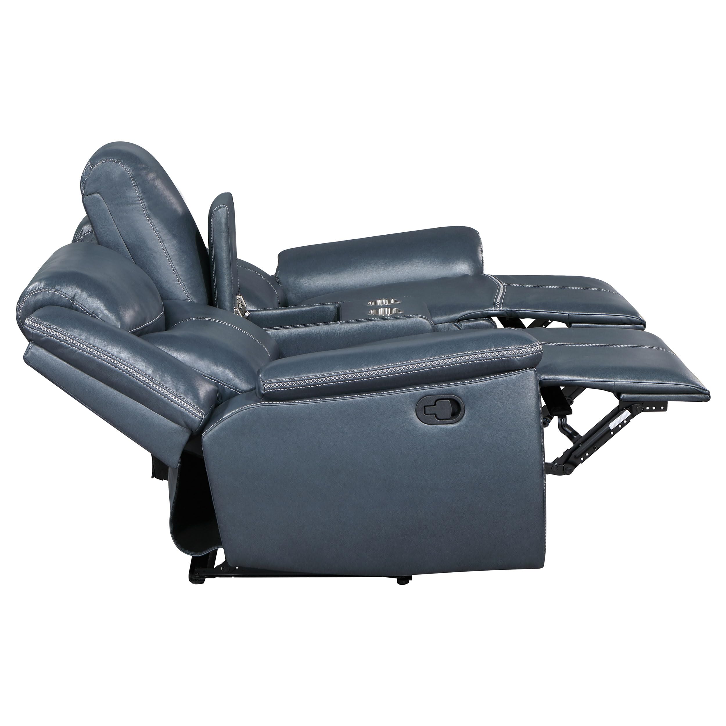 Coaster Home Furnishings Sloane Upholstered Motion Reclining Loveseat with Console Blue